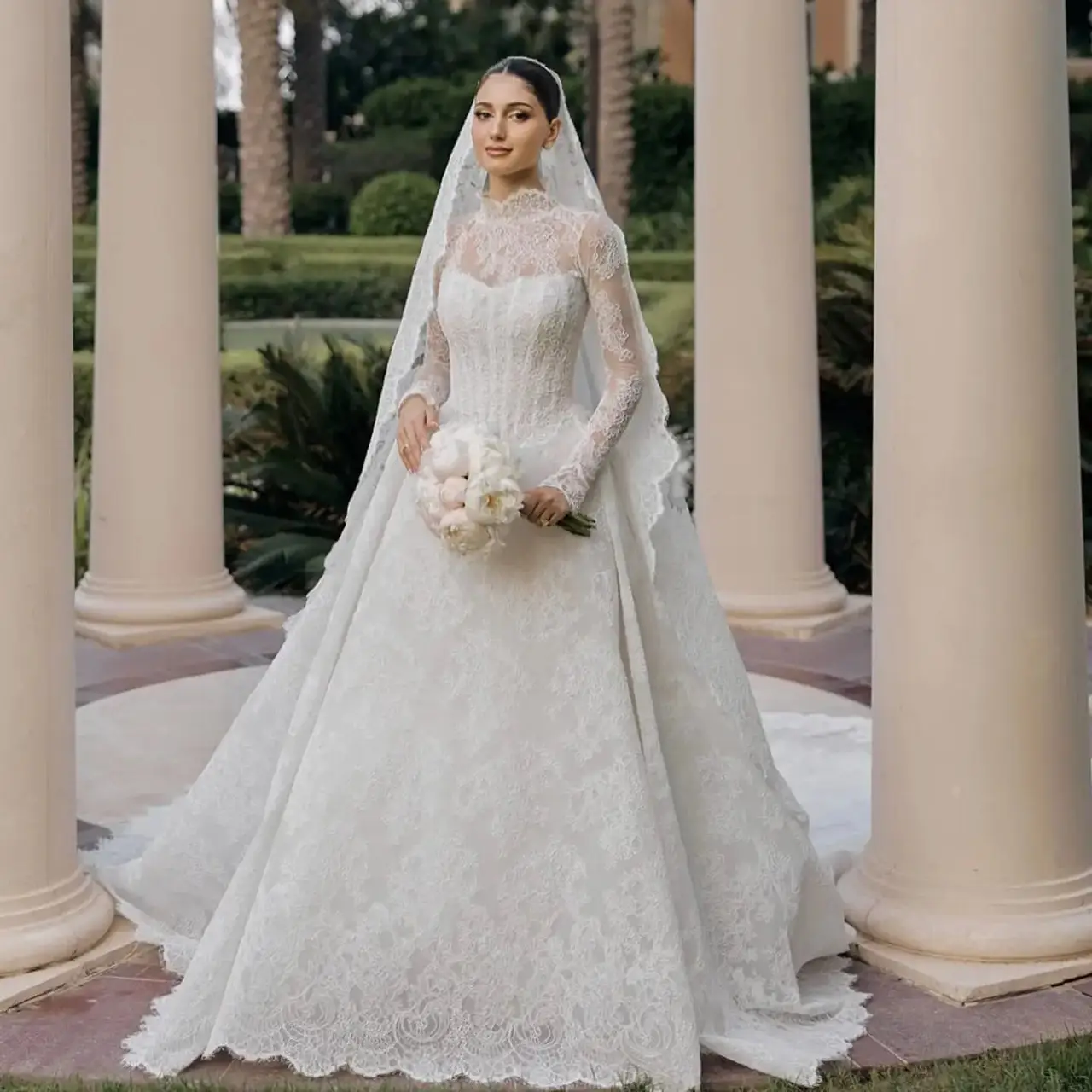 Round Satin A-Line — SW519 Ivory wedding dress, full-length front view
