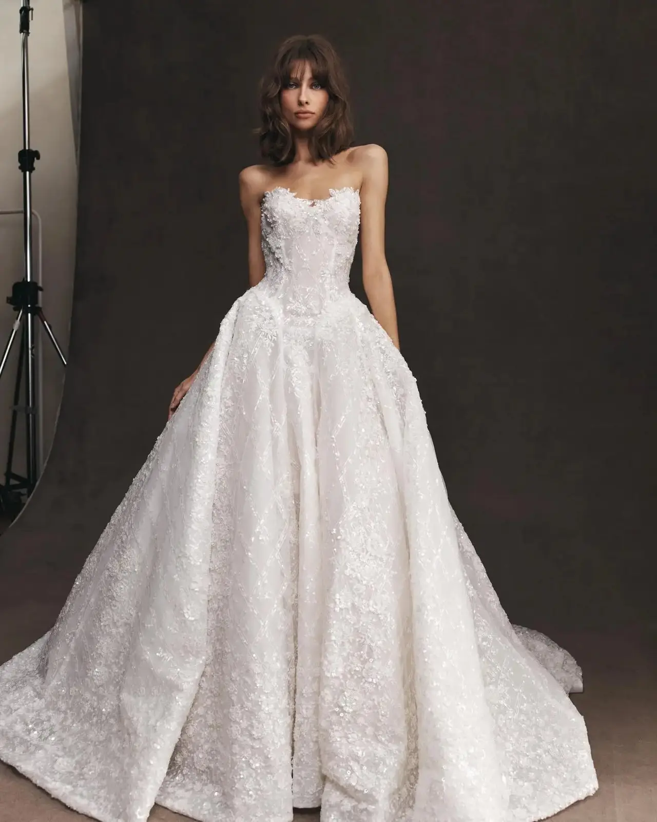 Straples Beaded Sequin — SW573 Ivory wedding dress, full-length front view