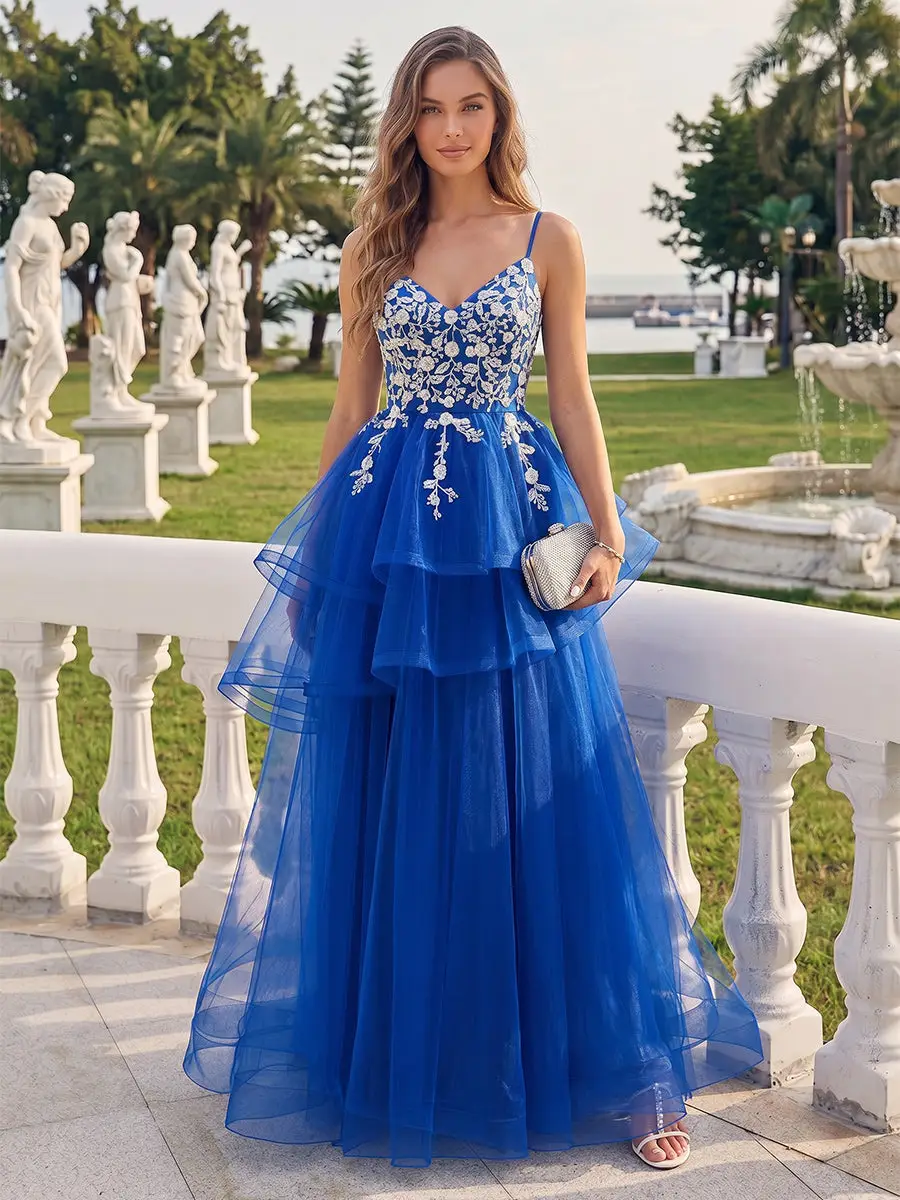 A-Line/Princess V-Neck Sleeveless Applique Prom Dresses — LV11083522 — view 1