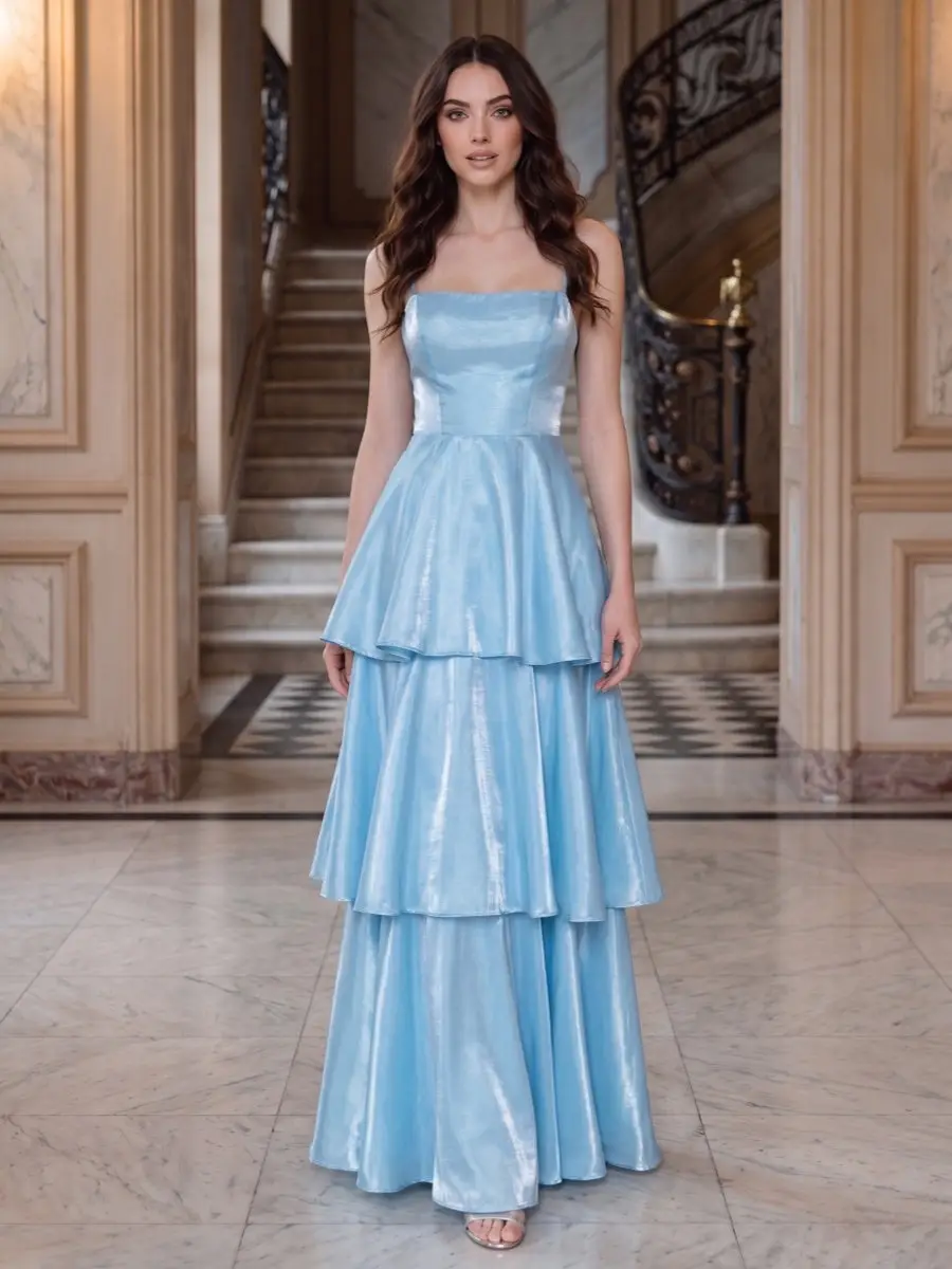 A-Line/Princess Spaghetti Straps Sleeveless Floor-Length Evening Dresses with Ruffles — view 1