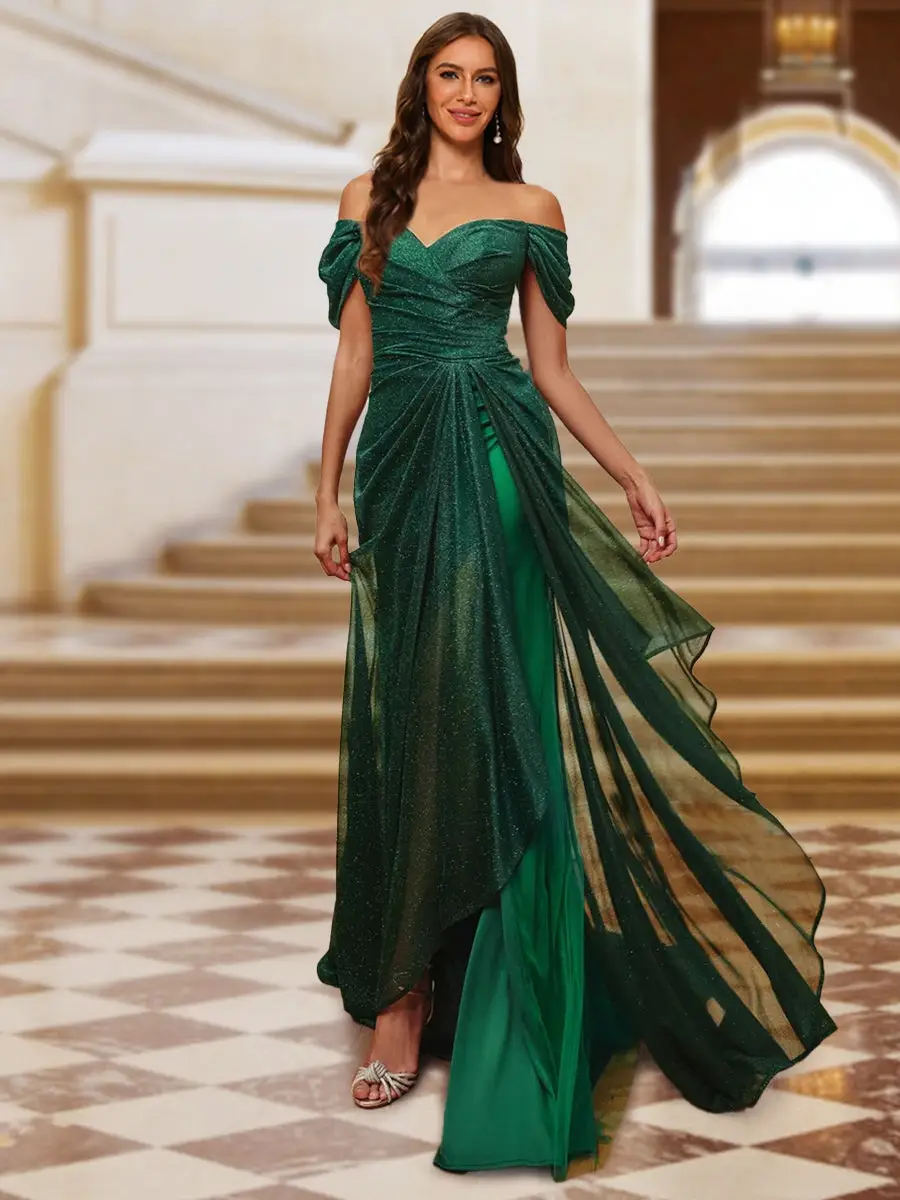 Trumpet/Mermaid Off-the-Shoulder Asymmetrical Evening Dresses with Split Side — view 1