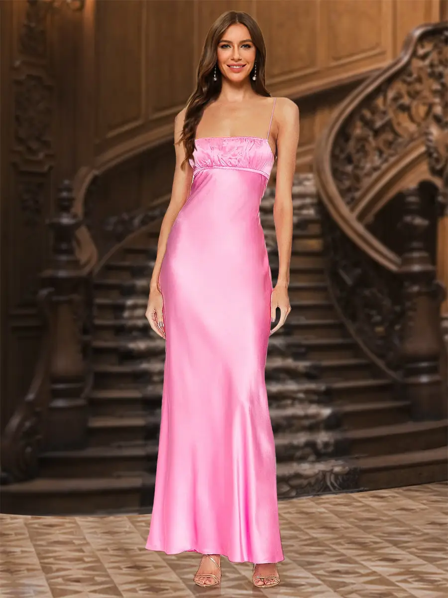 Sheath/Column Spaghetti Straps Sleeveless Evening Dresses with Ruched — LV61092354 — view 1