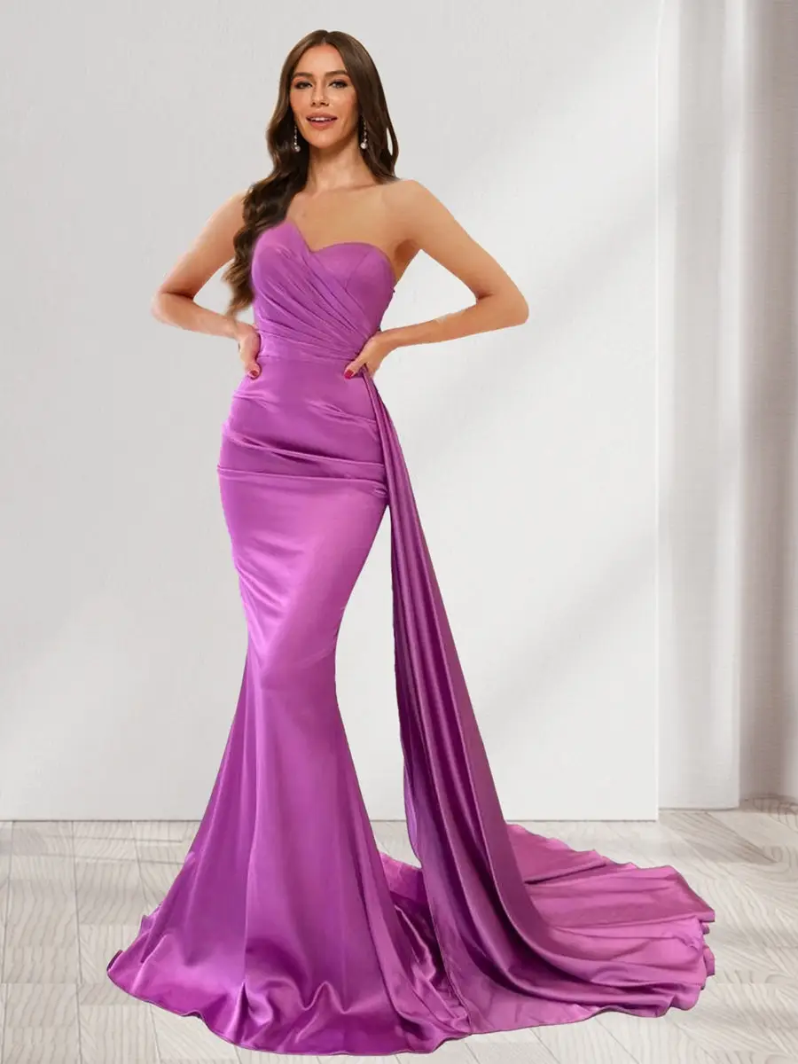 Trumpet/Mermaid One-Shoulder Ruched Evening Dresses with Watteau Train — view 1