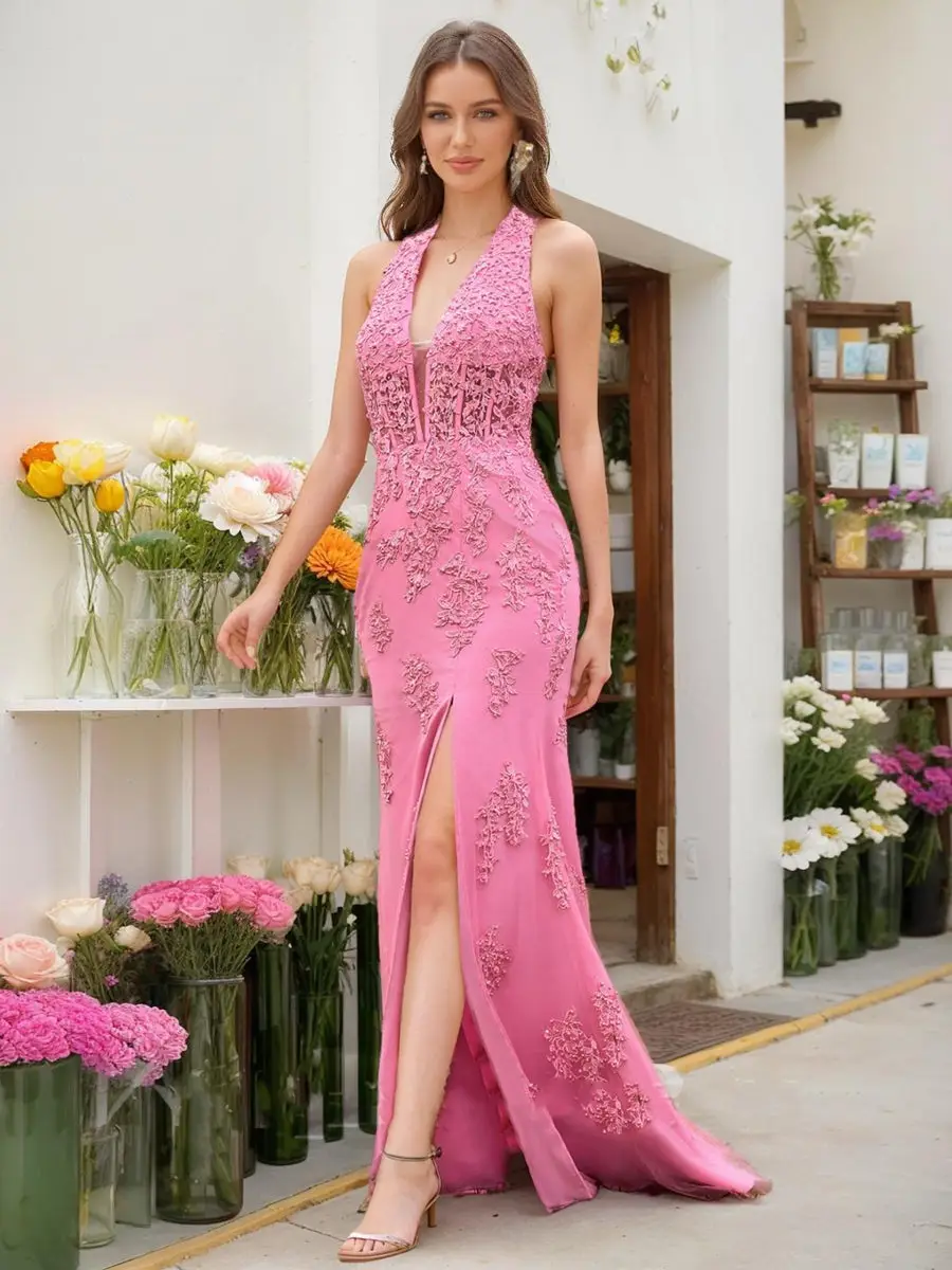 Trumpet/Mermaid Halter Sleeveless Beading Prom Dresses — view 1