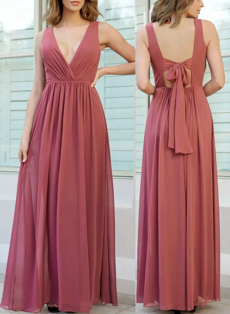 A-Line/Princess V-Neck Floor-length Long Bridesmaid Dresses — LV82521397 — view 1