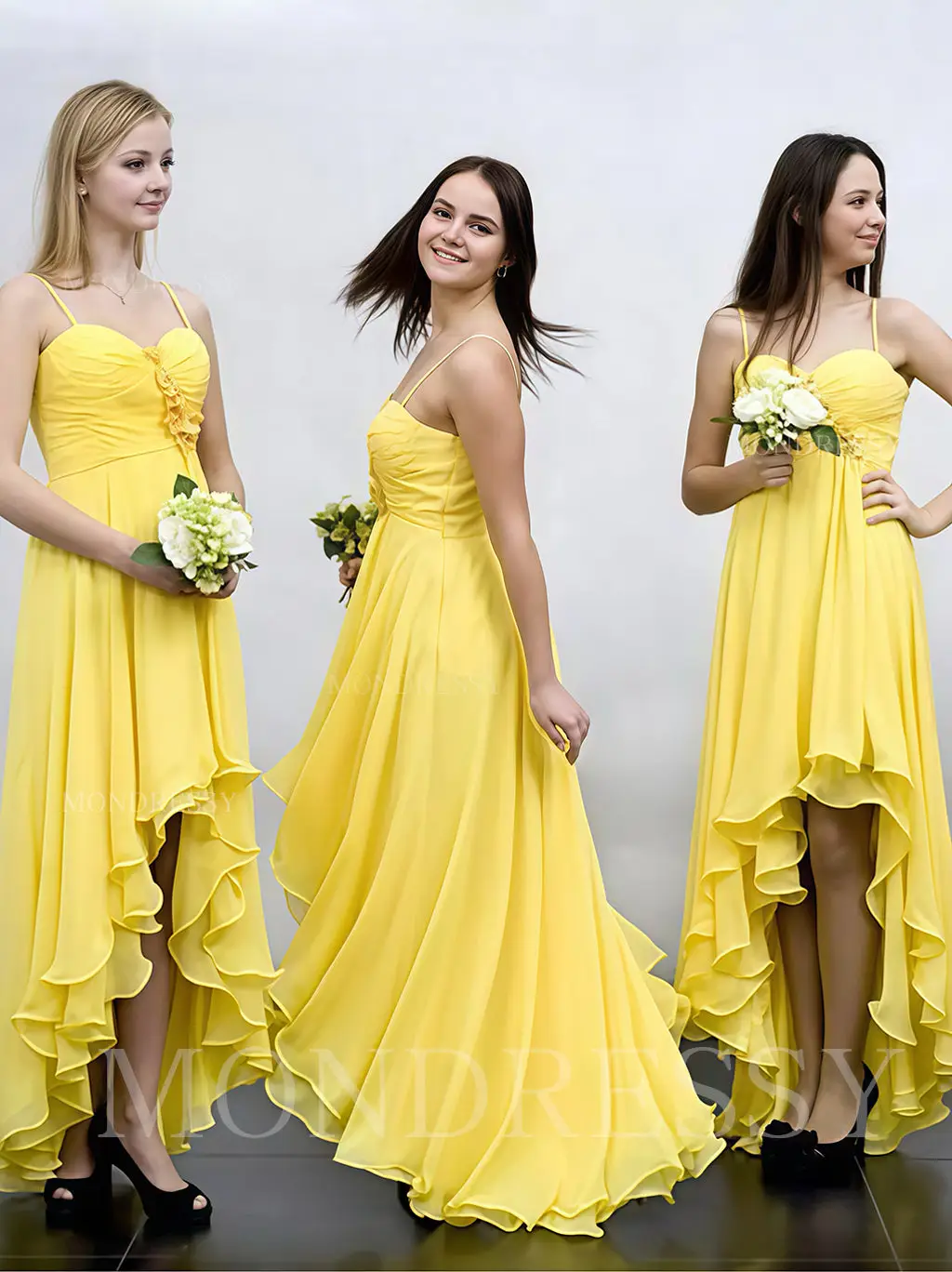 A-Line/Princess Sleeveless Spaghetti Straps Chiffon Asymmetrical Bridesmaid Dresses for Women — view 1