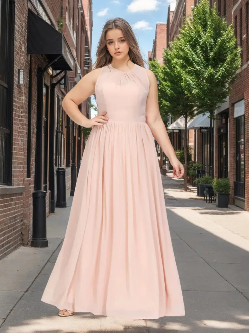 A-Line/Princess Jewel Neck Sleeveless Floor-Length Chiffon Plus Size Bridesmaid Dress — view 1