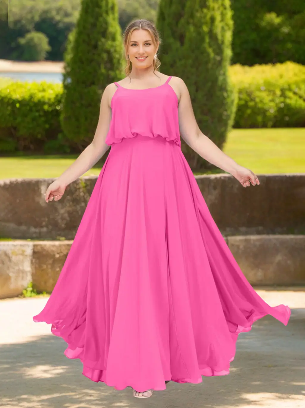 A-Line/Princess Spaghetti Straps Sleeveless Floor-Length Plus Size Bridesmaid Dresses — view 1
