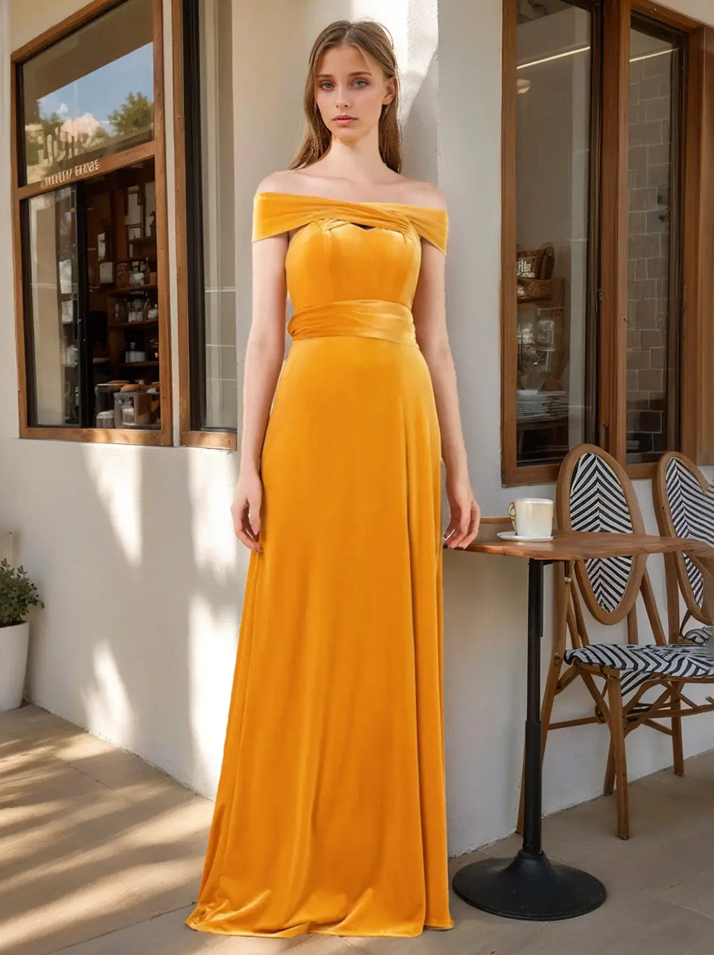 A-Line/Princess Off-the-shoulder Floor-Length Satin Bridesmaid Dresses — view 1