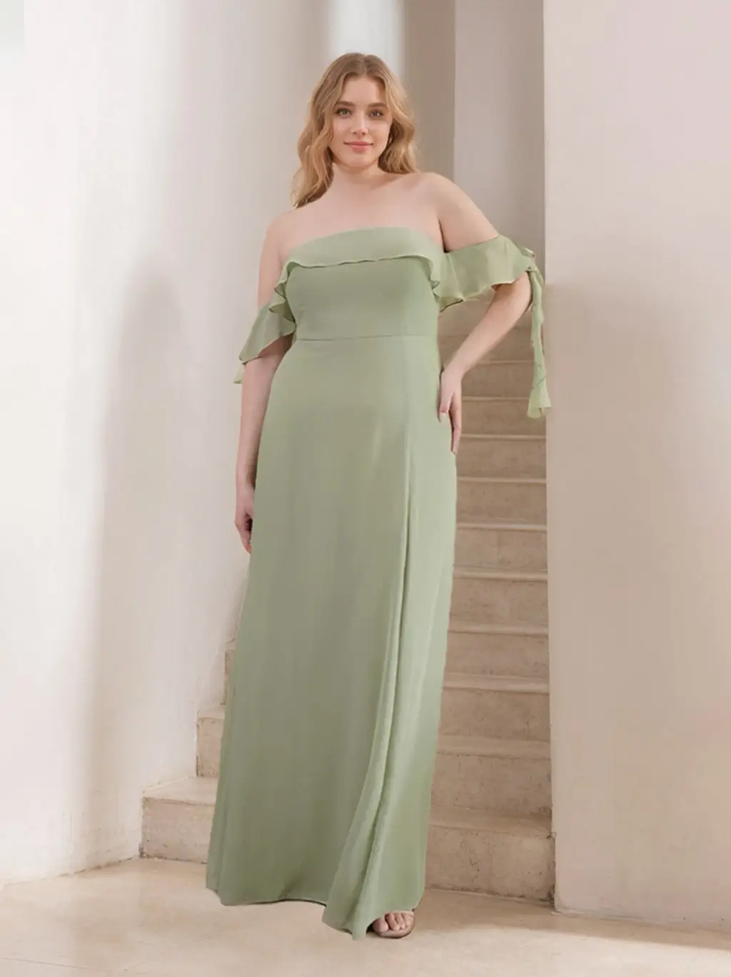 A-Line/Princess Off-the-Shoulder Floor-Length Plus Size Unique Bridesmaid Dresses — view 1