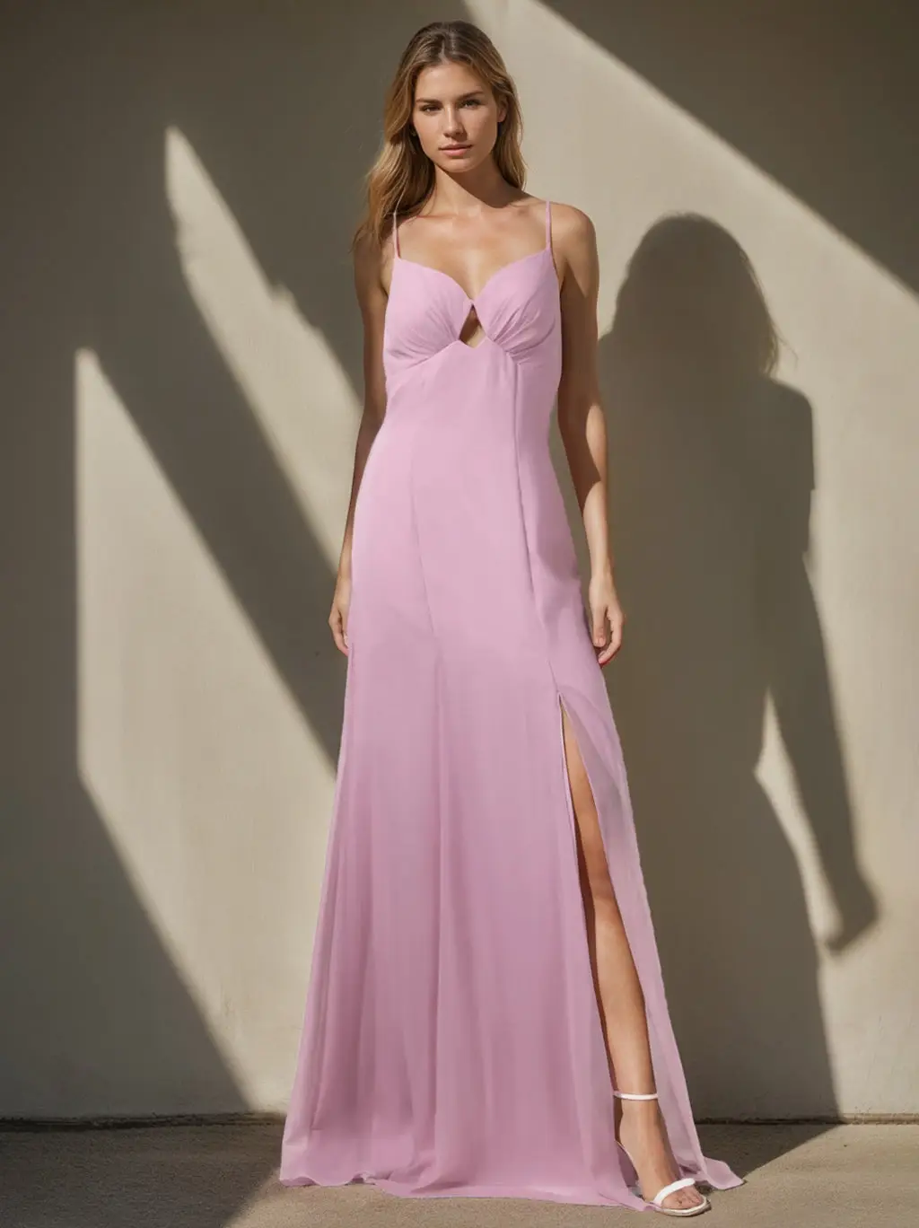 A-Line/Princess Spaghetti Straps Sleeveless Floor-Length Bridesmaid Dresses with Split Side — LV69140021 — view 1