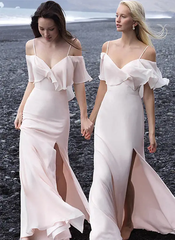 Sheath/Column Spaghetti Straps Floor-length Long Bridesmaid Dresses — LV04967477 — view 1