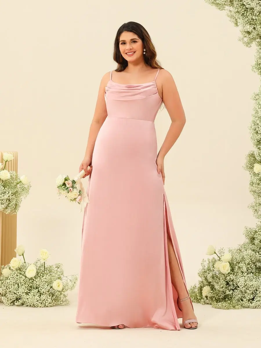Sheath/Column Spaghetti Straps Split Side Plus Size Bridesmaid Dresses — view 1