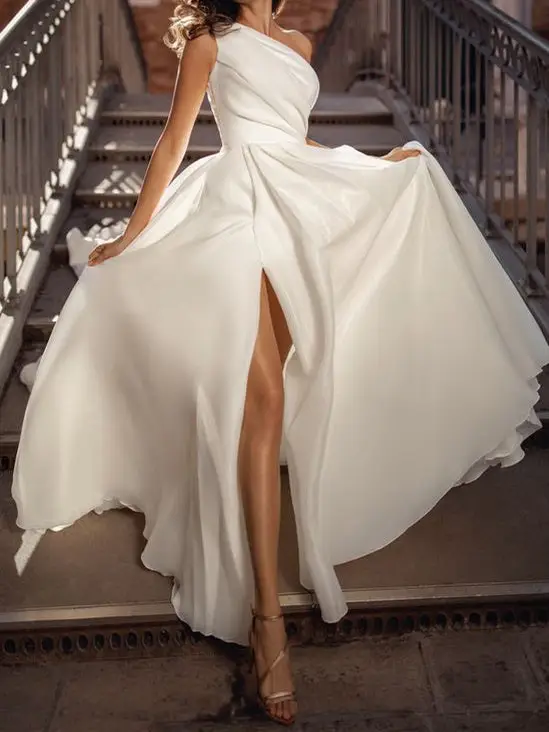 One-Shoulder Organza A-Line Floor-Length Wedding Dress — LV35407669 — view 1