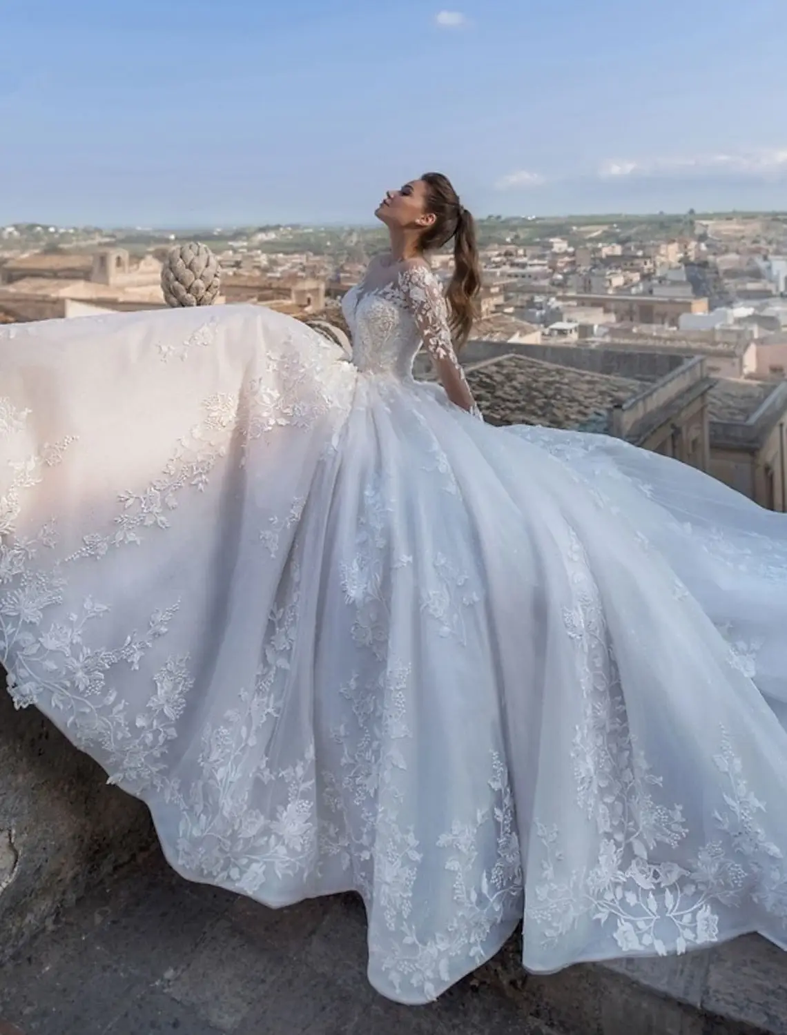 V-Neck Tulle Ball Gown Floor-Length Wedding Dress — LV14231349 — view 1