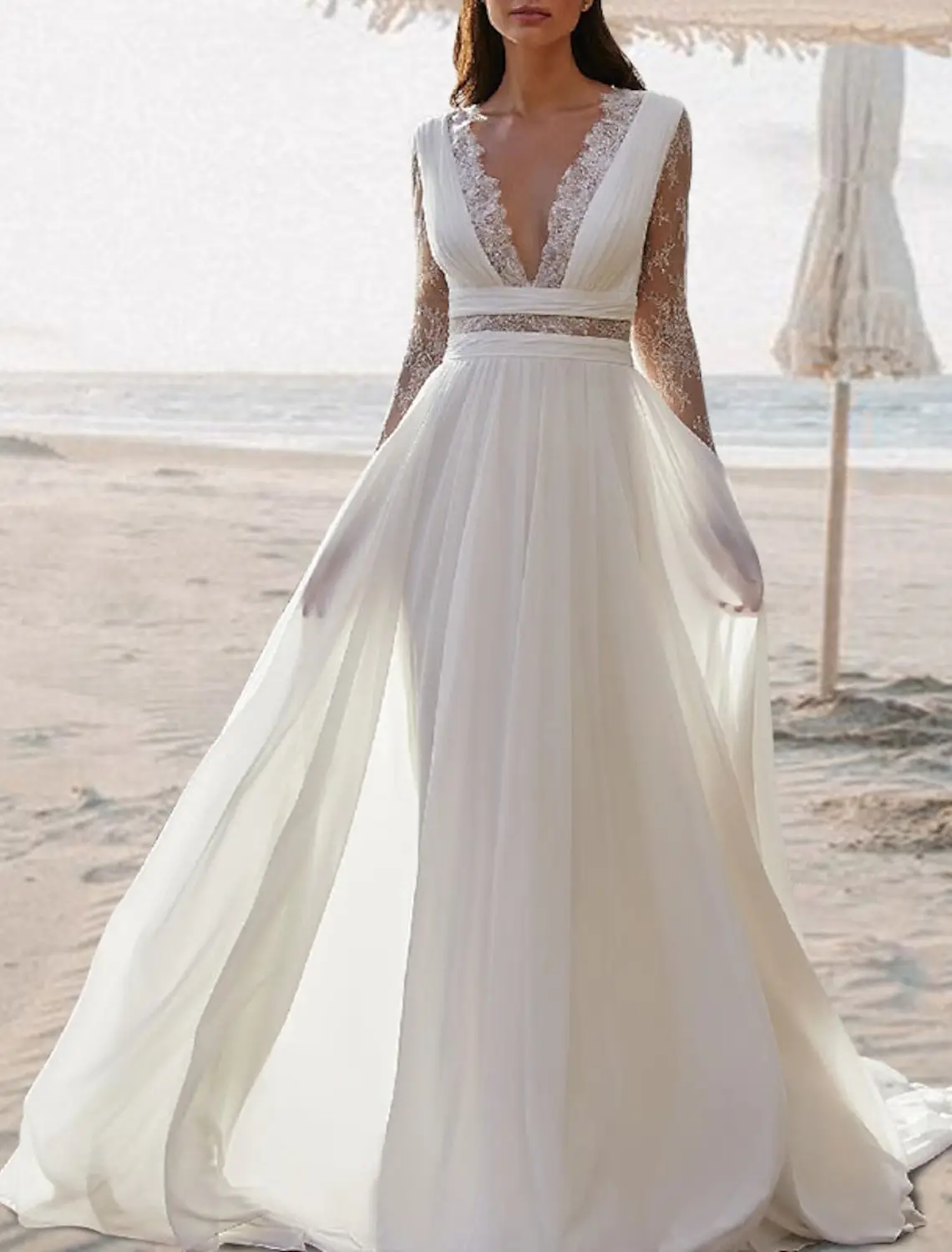 V-Neck Chiffon A-Line Floor-Length Wedding Dress — LV14985013 — view 1