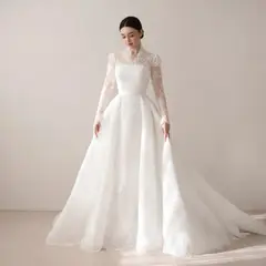 Full Lace Printed Ball Gown — SW540 Ivory wedding dress, full-length front view