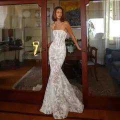 Lace Strapless Mermaid — SW189 Ivory wedding dress, full-length front view