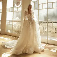 Lace Sweetheart Nec Ball Gown with Veil — SW184 Ivory wedding dress, full-length front view