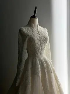 Sequin Pearl Long Sleeve Ball Gown — SW518 Ivory wedding dress, view 5