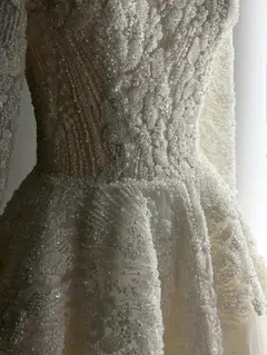 Sequin Pearl Long Sleeve Ball Gown — SW518 Ivory wedding dress, view 8