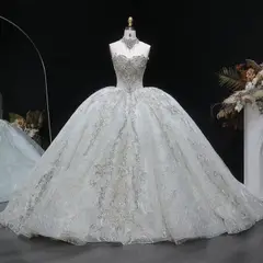 Sparkly Ball Gown with Full-Sequin Embroidery — SW604 Ivory wedding dress, full-length front view
