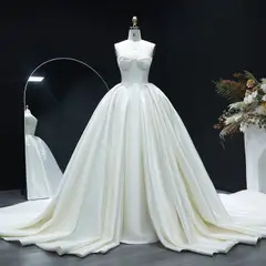 Sweetheart Satin Ball Gown with Overskirt — SW010 Ivory wedding dress, full-length front view