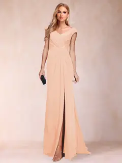 Sheath/Column V-Neck Ruched Mother of the Bride Dresses with Appliques & Split Side — view 28