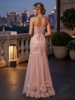 Trumpet/Mermaid Strapless Sleeveless Floor-Length Evening Dresses with 3D Floral & Ruched — view 2