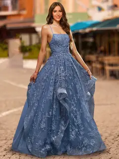 Ball Gown Square Neck Sleeveless Sequins Prom Dresses — view 1
