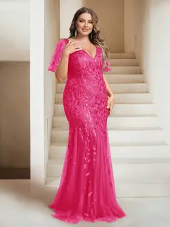 Sheath/Column V-Neck Floor-Length Appliques Long Evening Dress — view 13