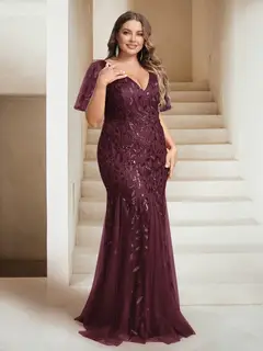 Sheath/Column V-Neck Floor-Length Appliques Long Evening Dress — view 44