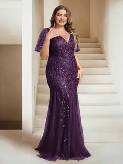 Sheath/Column V-Neck Floor-Length Appliques Long Evening Dress — view 63