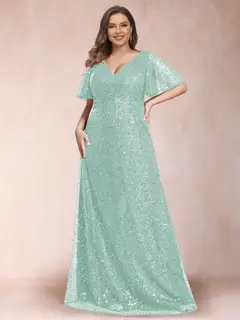 A-Line/Princess V-Neck Sequins Plus Size Mother of the Bride Dresses — view 27