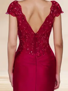 Sheath/Column V-Neck Sweep Brush Train Ruched Evening Dresses with Sequin Appliques — view 4