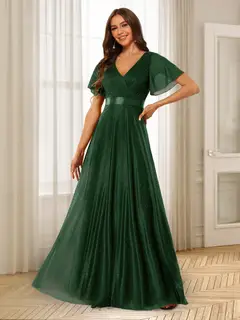 A-Line/Princess V-Neck Floor-Length Ruffles Bridesmaid Dresses — view 14