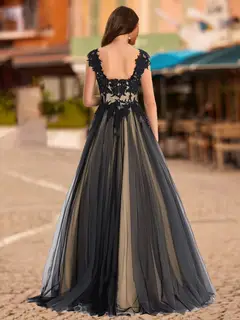 Ball Gown V-Neck Sleeveless Applique Prom Dresses — view 2