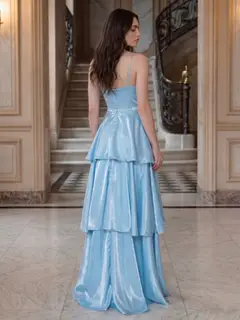 A-Line/Princess Spaghetti Straps Sleeveless Floor-Length Evening Dresses with Ruffles — view 2