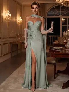 Trumpet/Mermaid Strapless Sweetheart Long Evening Dresses with 3D Floral & Split Side — view 1