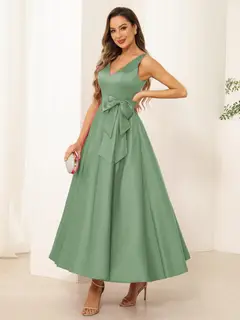A-Line/Princess V Neck Sleeveless Long Evening Dresses with Bow Knot — view 23