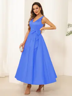 A-Line/Princess V Neck Sleeveless Long Evening Dresses with Bow Knot — view 38
