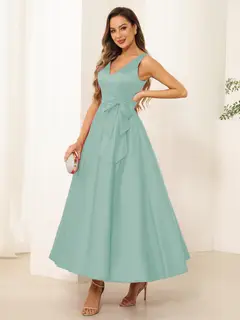 A-Line/Princess V Neck Sleeveless Long Evening Dresses with Bow Knot — view 42