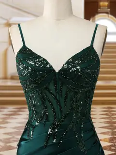 Sparkly Trumpet/Mermaid Spaghetti Straps Long Evening Dresses with Side Slit — view 3