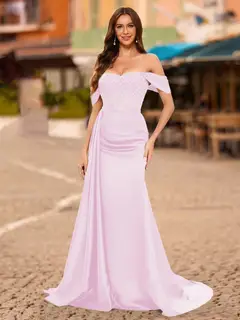 Trumpet/Mermaid Off-the-Shoulder Short Sleeves Sequins Prom Dresses — view 13