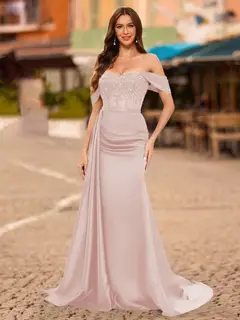 Trumpet/Mermaid Off-the-Shoulder Short Sleeves Sequins Prom Dresses — view 15