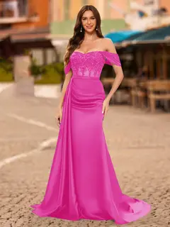 Trumpet/Mermaid Off-the-Shoulder Short Sleeves Sequins Prom Dresses — view 25