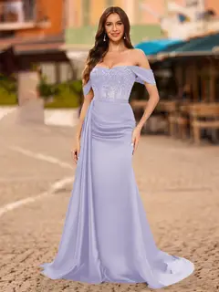 Trumpet/Mermaid Off-the-Shoulder Short Sleeves Sequins Prom Dresses — view 30