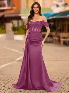 Trumpet/Mermaid Off-the-Shoulder Short Sleeves Sequins Prom Dresses — view 36