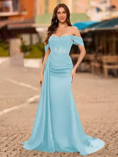 Trumpet/Mermaid Off-the-Shoulder Short Sleeves Sequins Prom Dresses — view 46