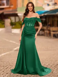 Trumpet/Mermaid Off-the-Shoulder Short Sleeves Sequins Prom Dresses — view 54